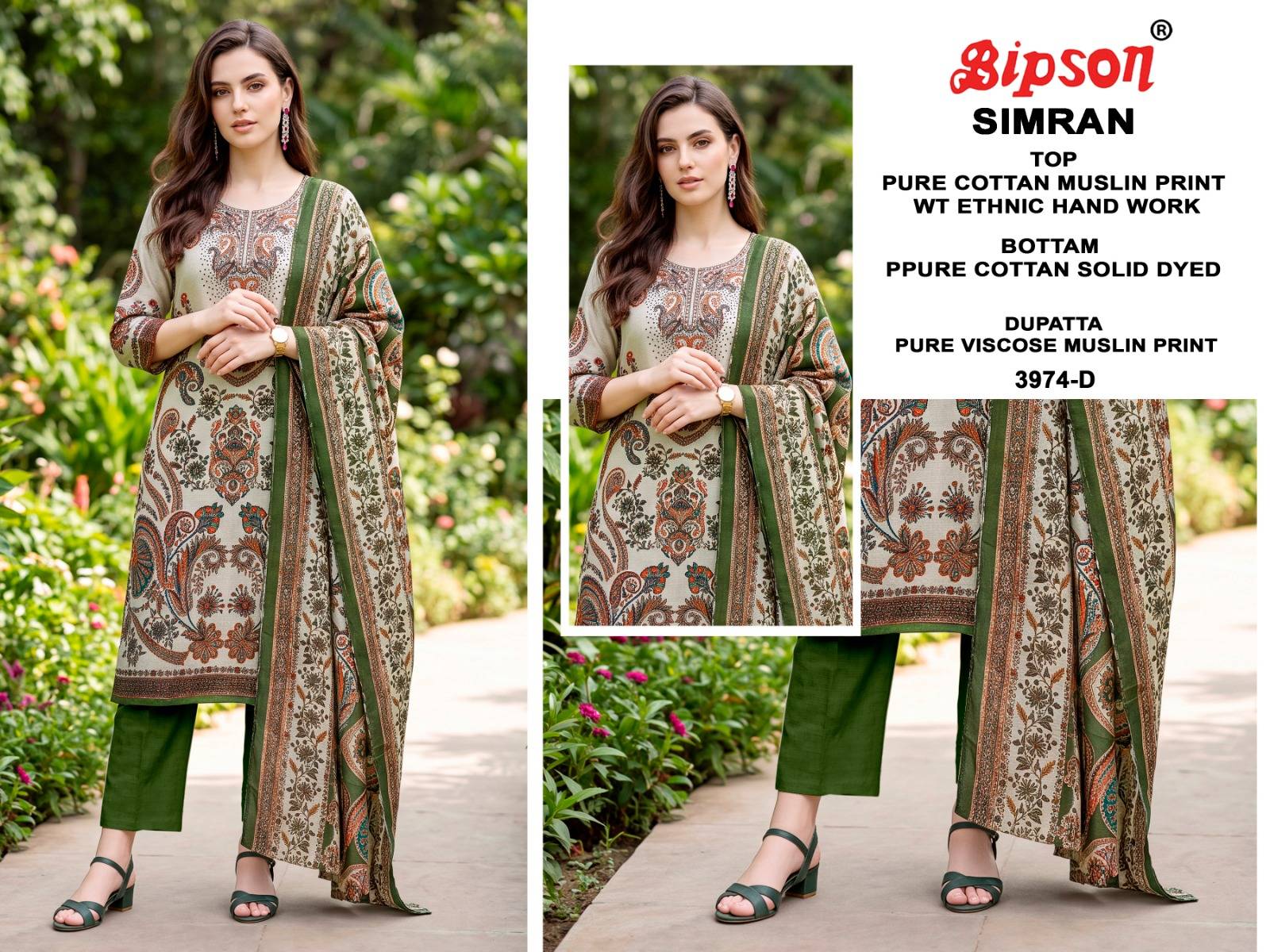 SIMRAN 3974 Series By BIPSON PRINTS Stylish Beautiful Colourful Pure Cotton Muslin Dresses At Wholesale Price